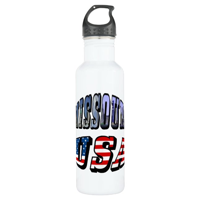 Missouri Picture and USA Text Water Bottle (Front)