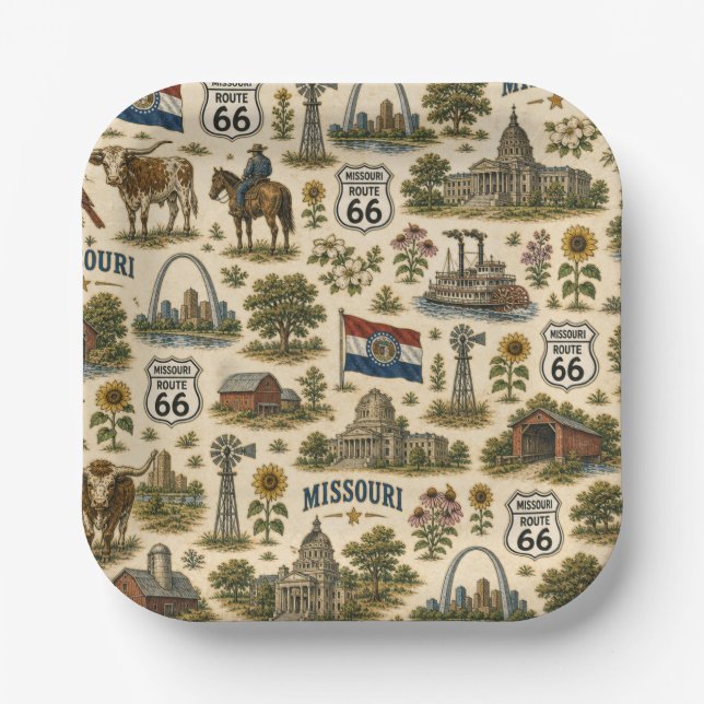 Missouri Route 66 Party Gateway Paper Plates (Front)