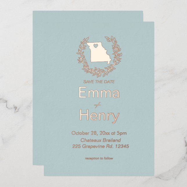 Missouri State Destination Wedding  Foil Invitation (Front/Back)