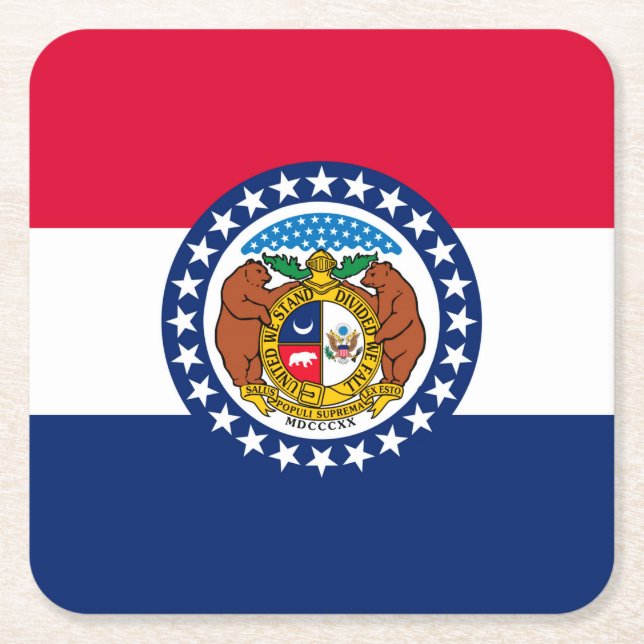 Missouri State Flag Design Square Paper Coaster (Front)
