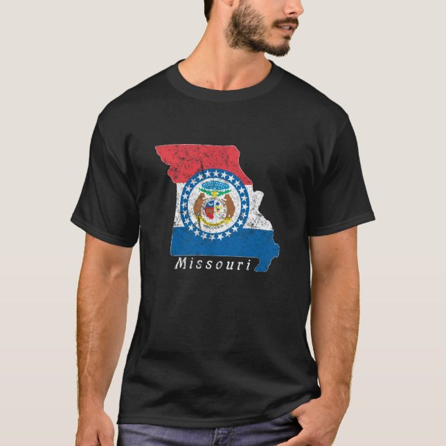 Missouri State Flag Patriotic State Shaped T-Shirt (Front)
