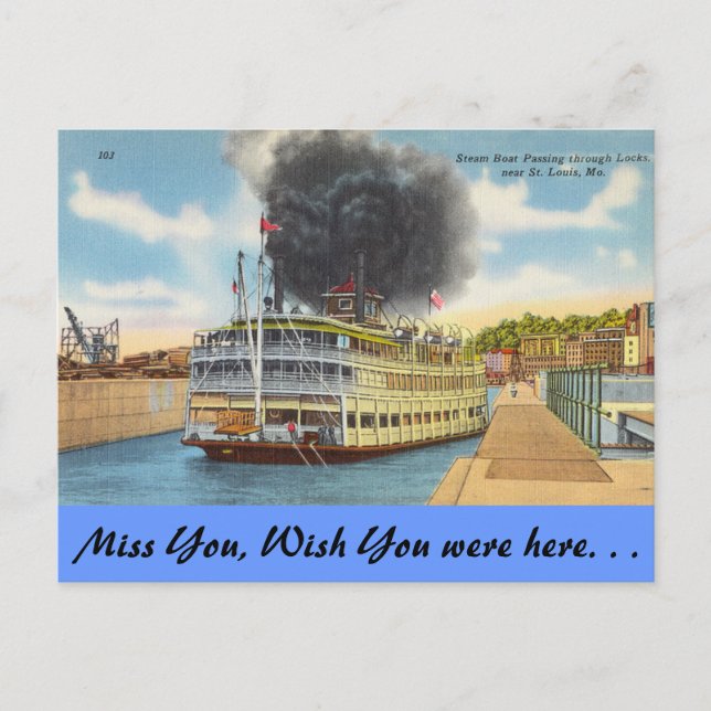 Missouri, Steam in Locks, St. Louis Postcard (Front)