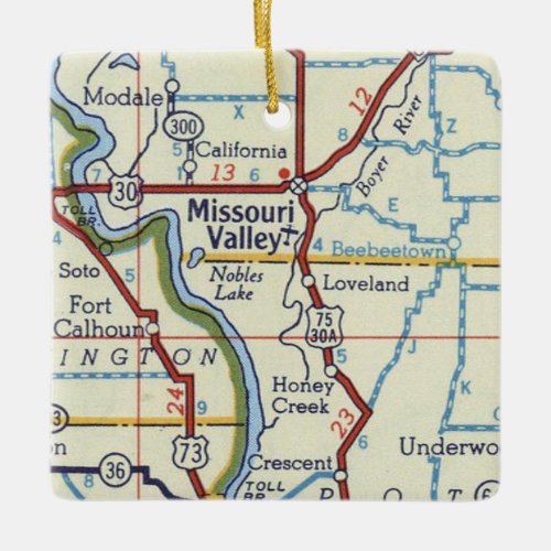 Missouri Valley IA Vintage Map Ceramic Ornament