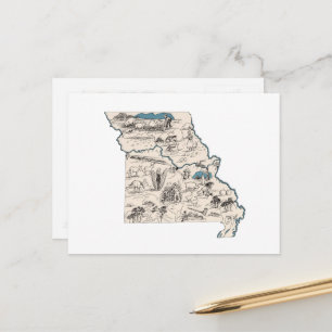 Missouri Vintage Picture Map Antique State Chart Postcard