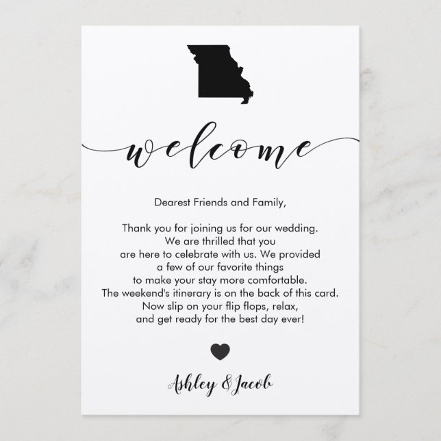 Missouri Wedding Welcome Letter & Itinerary Card (Front)