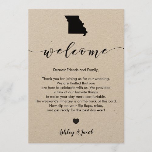 Missouri Wedding Welcome Letter  Itinerary Card