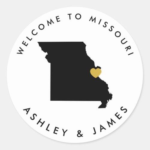 Missouri Wedding Welcome Sticker Tag Black  Gold