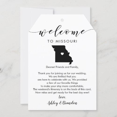 Missouri Wedding Welcome Tag Letter Itinerary