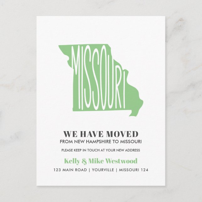 MISSOURI We've moved New address New Home Postcard (Front)