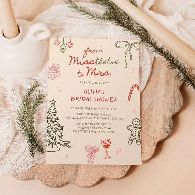 Misstletoe to Mrs Hand Drawn Bridal Shower Invitation (Creator Uploaded)