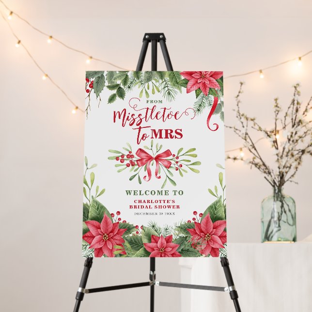Misstletoe To Mrs. Winter Bridal Shower Welcome Foam Board (In Situ (Stand))