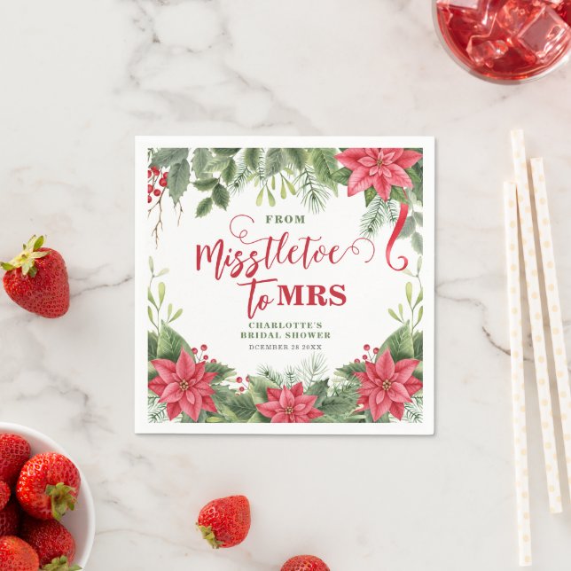 Misstletoe To Mrs Winter Poinsettia Bridal Shower Napkins (Insitu)