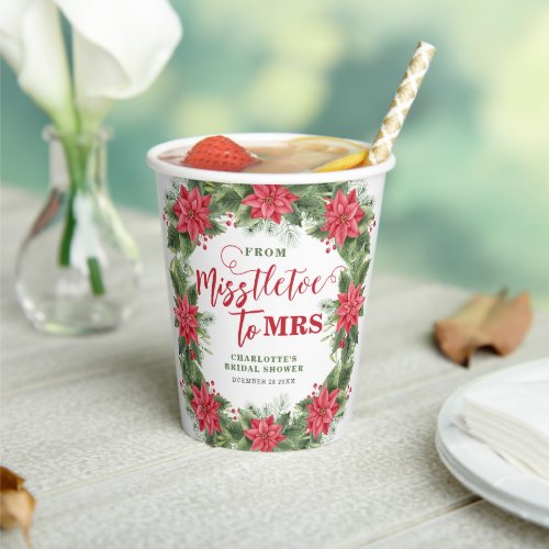 Misstletoe To Mrs Winter Poinsettia Bridal Shower Paper Cups