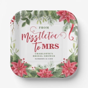 Misstletoe To Mrs Winter Poinsettia Bridal Shower Paper Plates