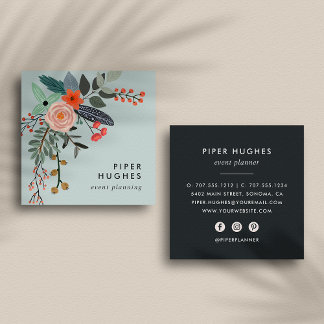 Mist | Boho Floral Square Business Card