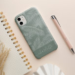 Mist Green Tropical Botanical Palm Leaves Pattern iPhone 13 Case<br><div class="desc">Catch some summer vibes with this trendy island inspired tropical botanical pattern featuring sheer palm frond silhouettes on a dusty mist green background. This cool, modern jungle pattern with lush white foliage, palm tree leaves and tropical greenery is the perfect way to complete your summer look. Personalize with a name...</div>