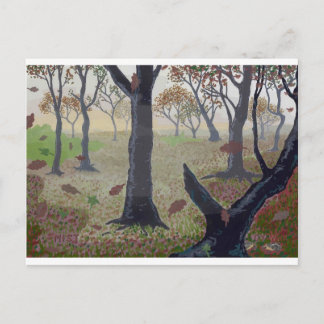 Mist in a forest in autumn postcard