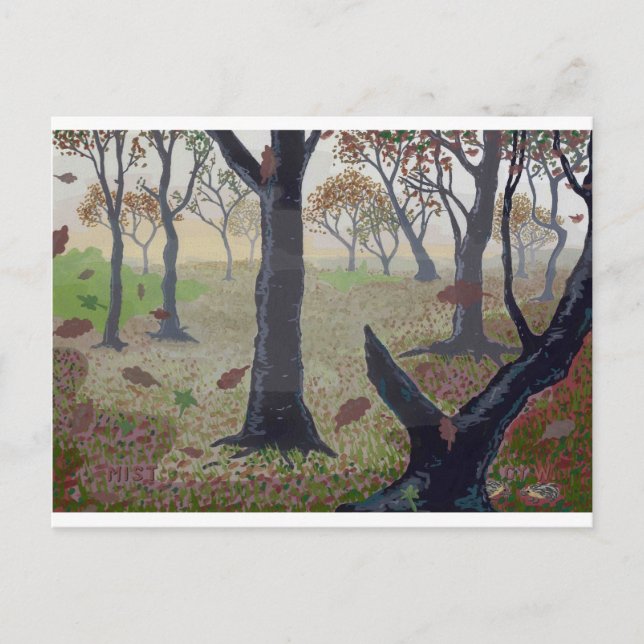 Mist in a forest in autumn postcard (Front)