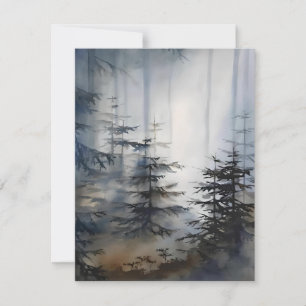Mist Through The Pines In Watercolor Holiday Card