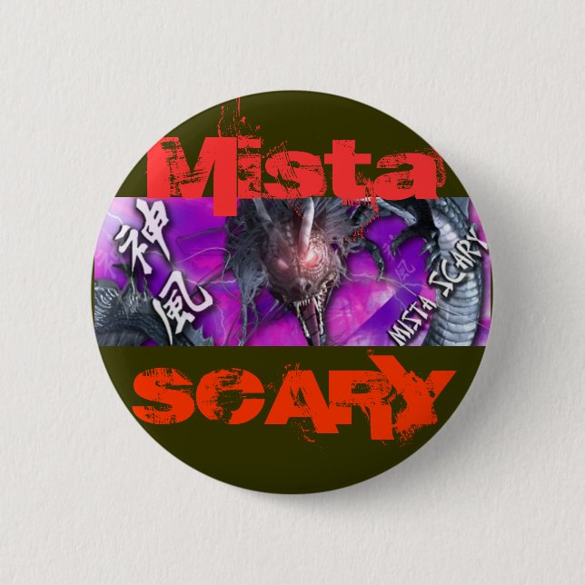 Mista SCARY  Bright Purple Dragon Red logo Button (Front)