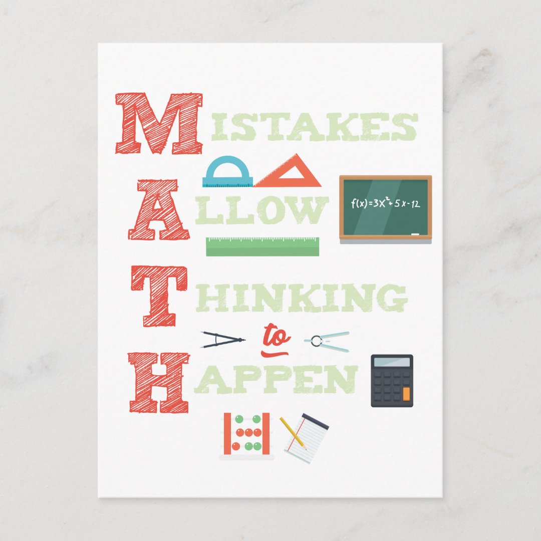 Mistakes Allow Thinking To Happen Math Teacher Postcard | Zazzle