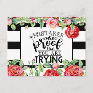 Mistakes Are Proof You Are Trying Red Roses Gifts Postcard