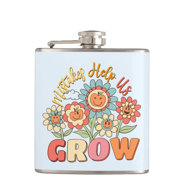 Mistakes Help Us Grow | Playful Floral Motivation Flask (Front)