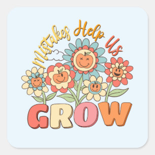 Mistakes Help Us Grow Playful Floral Motivation Square Sticker
