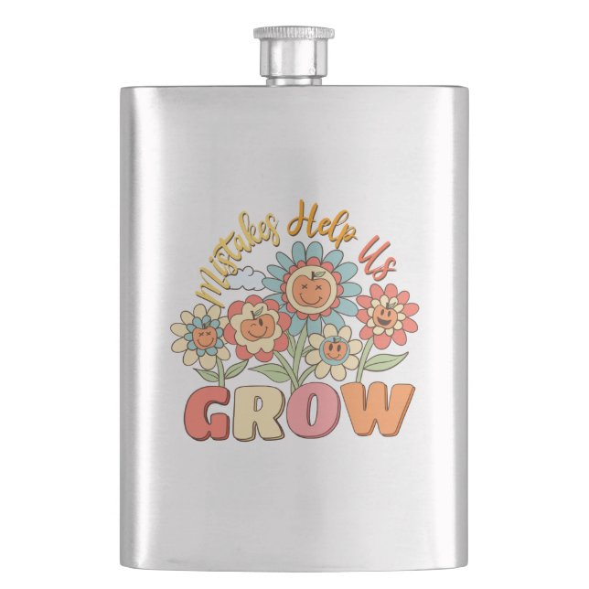 Mistakes Help Us Grow –Playful Floral Motivational Flask (Front)