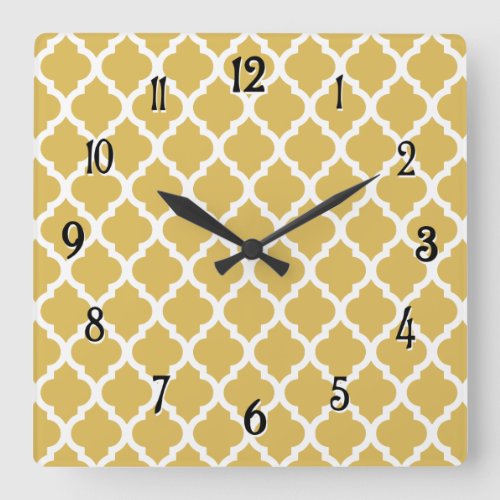 Misted Yellow Moroccan Tile Trellis Square Wall Clock