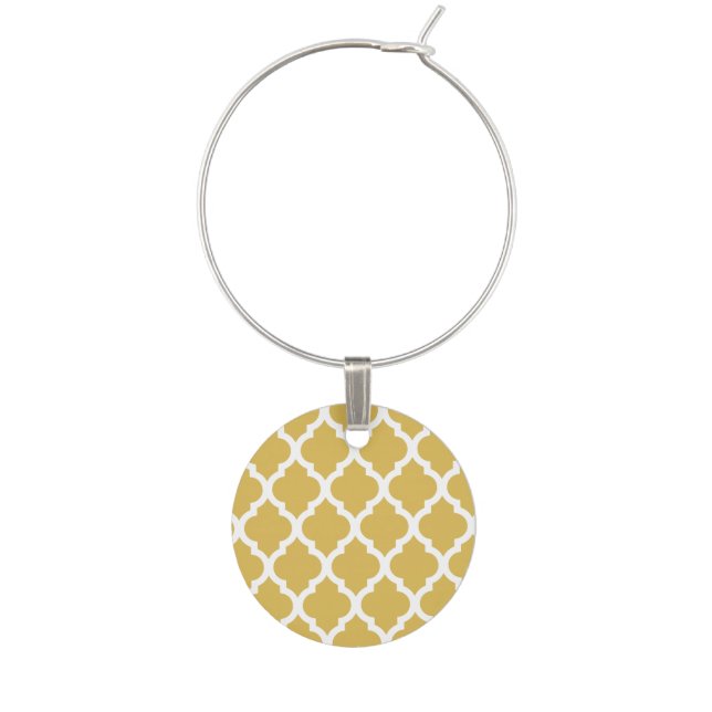 Misted Yellow Moroccan Tile Trellis Wine Charm (Front)