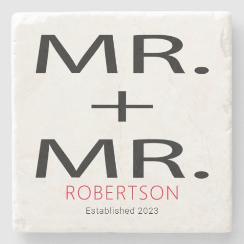 Mister and Mr  Modern Wedding Stone Coaster