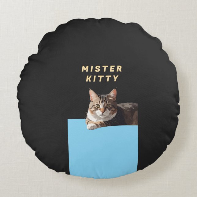 Mister Kitty – Cute Cat Character Design Round Pillow (Front)