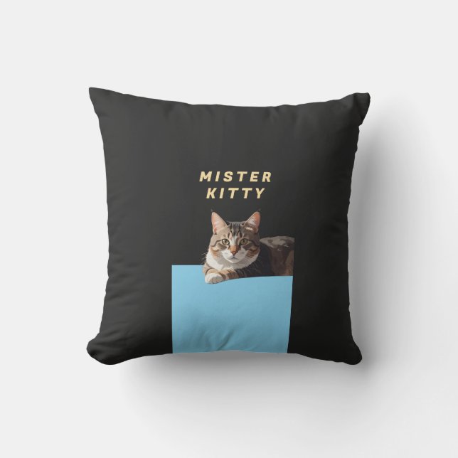 Mister Kitty – Cute Cat Character Design Throw Pillow (Front)