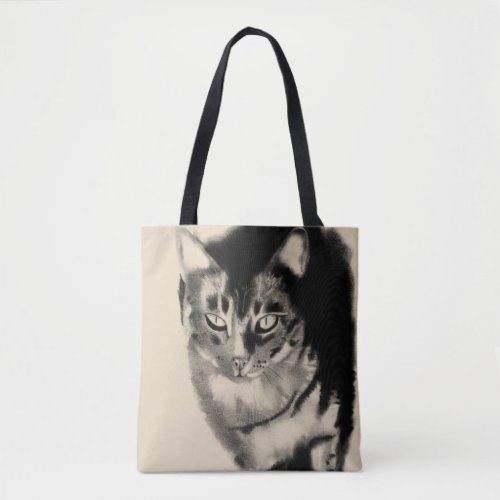 Mister my tabby cat charcoal drawing tote bag