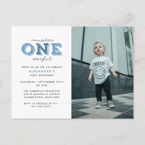 Mister Onederful 1st Birthday Photo Invitation Postcard