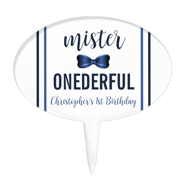 Mister Onederful Bow Tie 1st Birthday Cake Topper (Front)