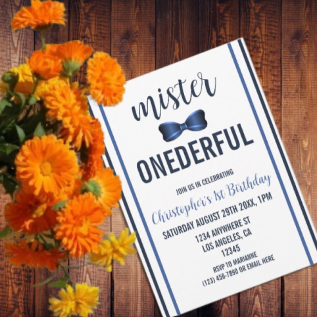 Mister Onederful Bow Tie 1st Birthday Invitation (Creator Uploaded)