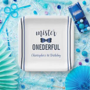 Mister Onederful Bow Tie 1st Birthday Paper Plates
