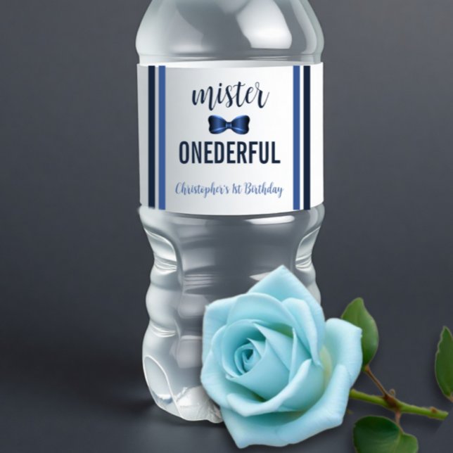 Mister Onederful Bow Tie 1st Birthday Water Bottle Label (Creator Uploaded)