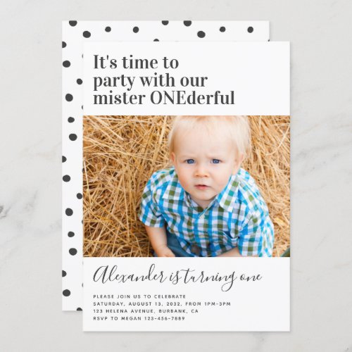 Mister Onederful Boys First Birthday Party Invitation
