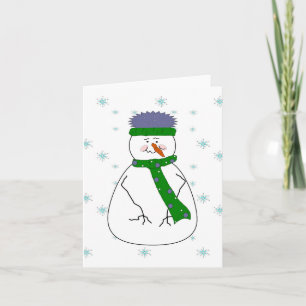 Mister Snowman Snowing Whimsical Primitive Art Holiday Card