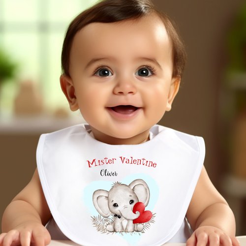 Mister Valentine Personalized Name Cute Elephant Baby Bib