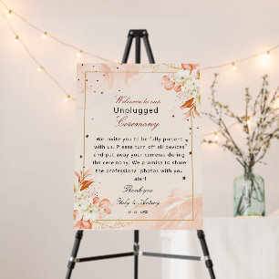 Mistical Peach Autumnal Unplugged Wedding Sign