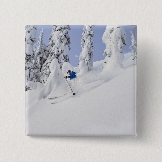 Mistie Fortin skis powder Pinback Button (Front)