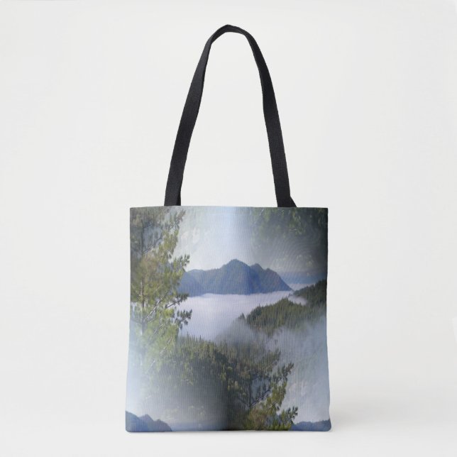 Misting fog over the mountains... tote bag (Front)