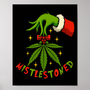Mistlestoned Weed Leaf Funny Stoner Christmas Poster
