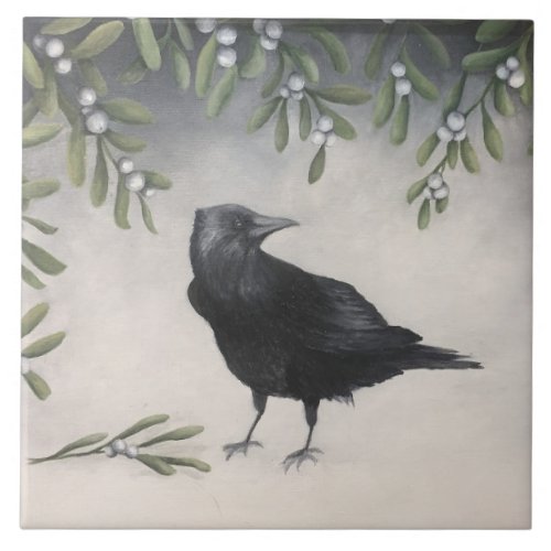 Mistletoe and Crow Ceramic Tile