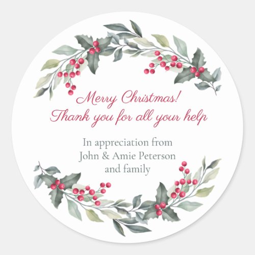 Mistletoe and Holly Christmas Holiday Thank You Classic Round Sticker