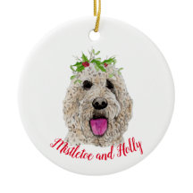 Mistletoe and Holly Golden Doodle Ornament